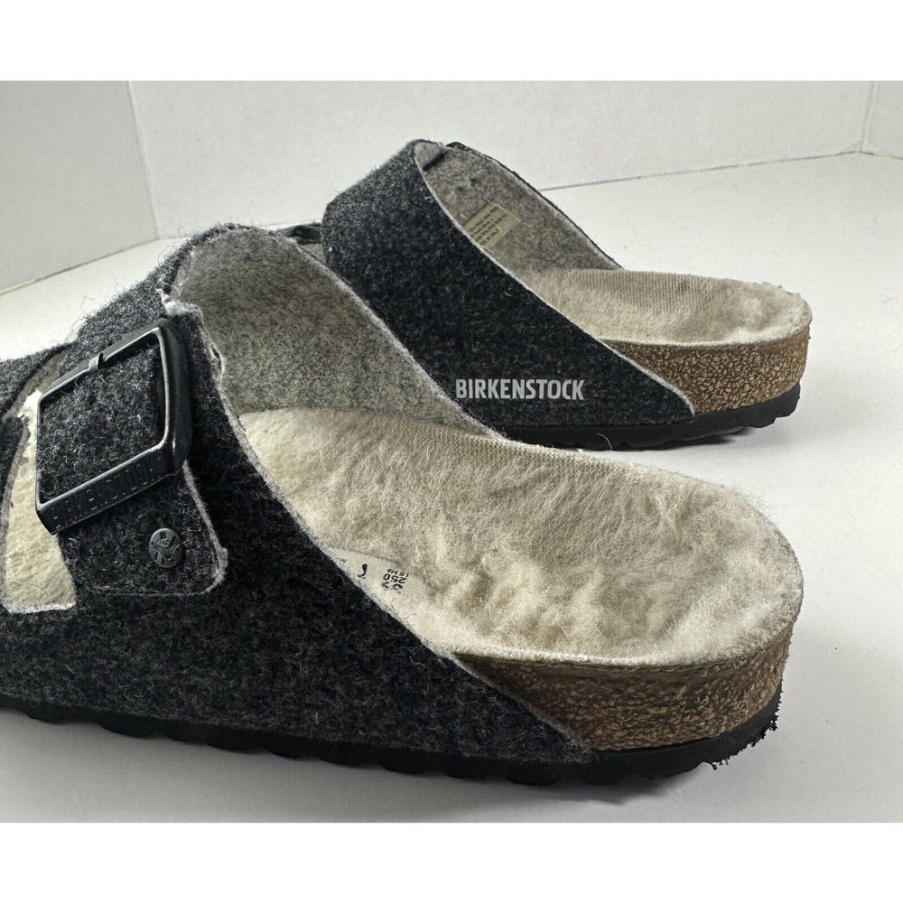 Birkenstock Arizona Shearling Sandal Charcoal Gray Cork Suede Women's 39 Size 8 - Picture 4 of 16